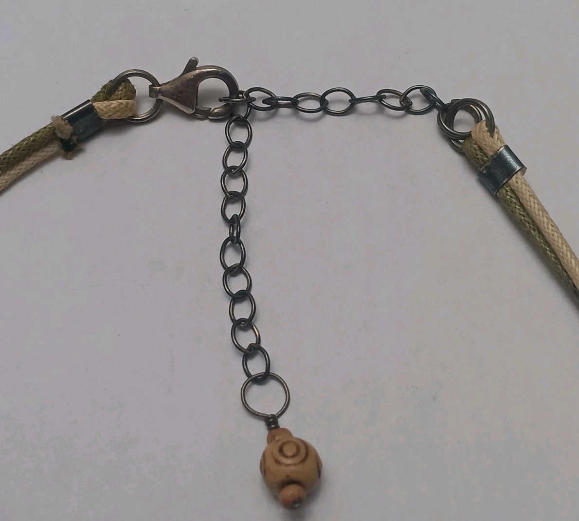 Vintage Sterling Silver 16-19in BoHo Wood And Hemp Rope Necklace 925 Clasp