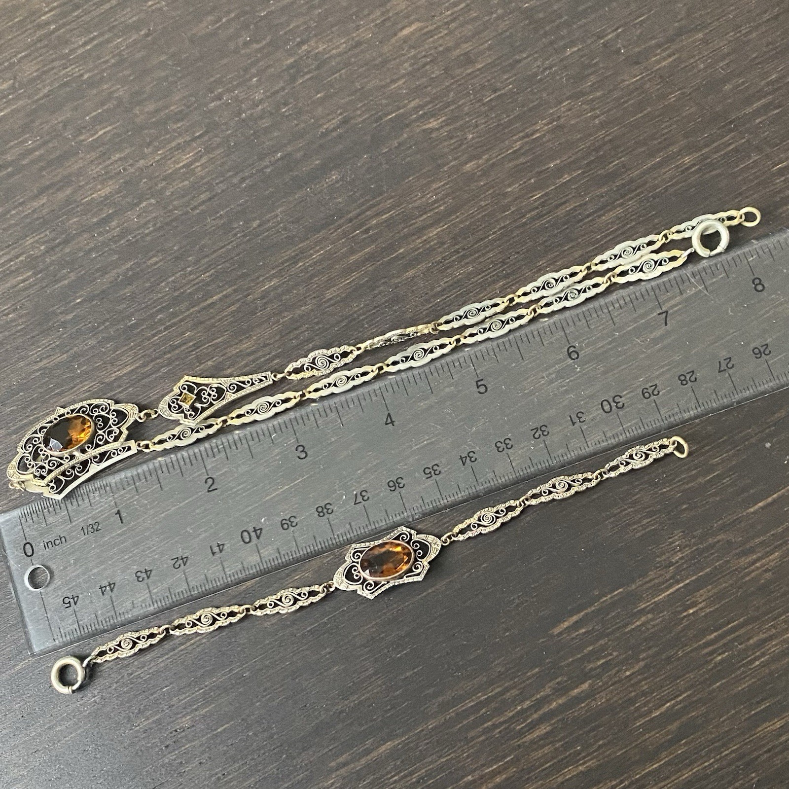 Vintage ART DECO CZECH Glass Filigree Necklace & Bracelet Set (AS-IS)