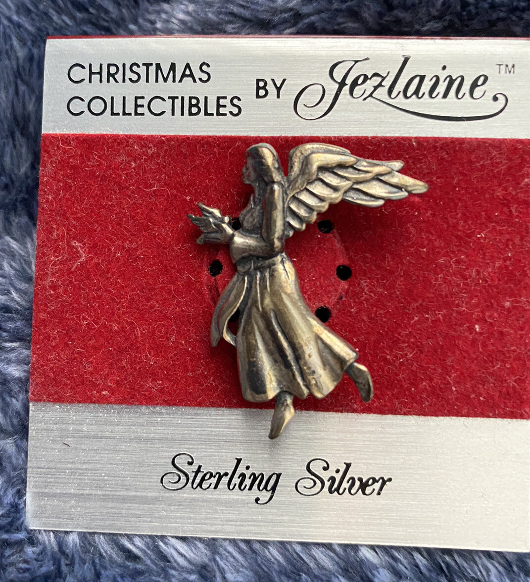 Christmas Collectibles By Jezlaine Sterling Silver ANGEL Pin Vintage silver NEW