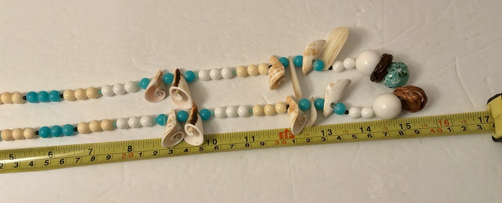 Kenneth Jay Lane 80’s Seaside Resort Necklace W Shells White Blue Beads
