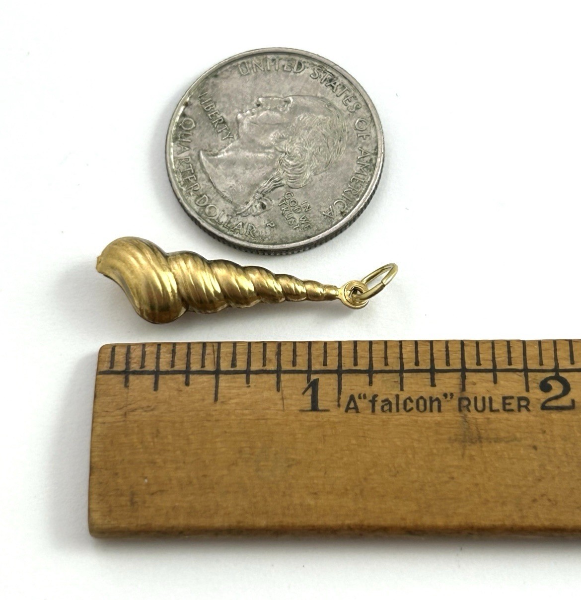 Vintage Brass Spiral Seashell Charm Puffy Shell Nautical Beach Pendant