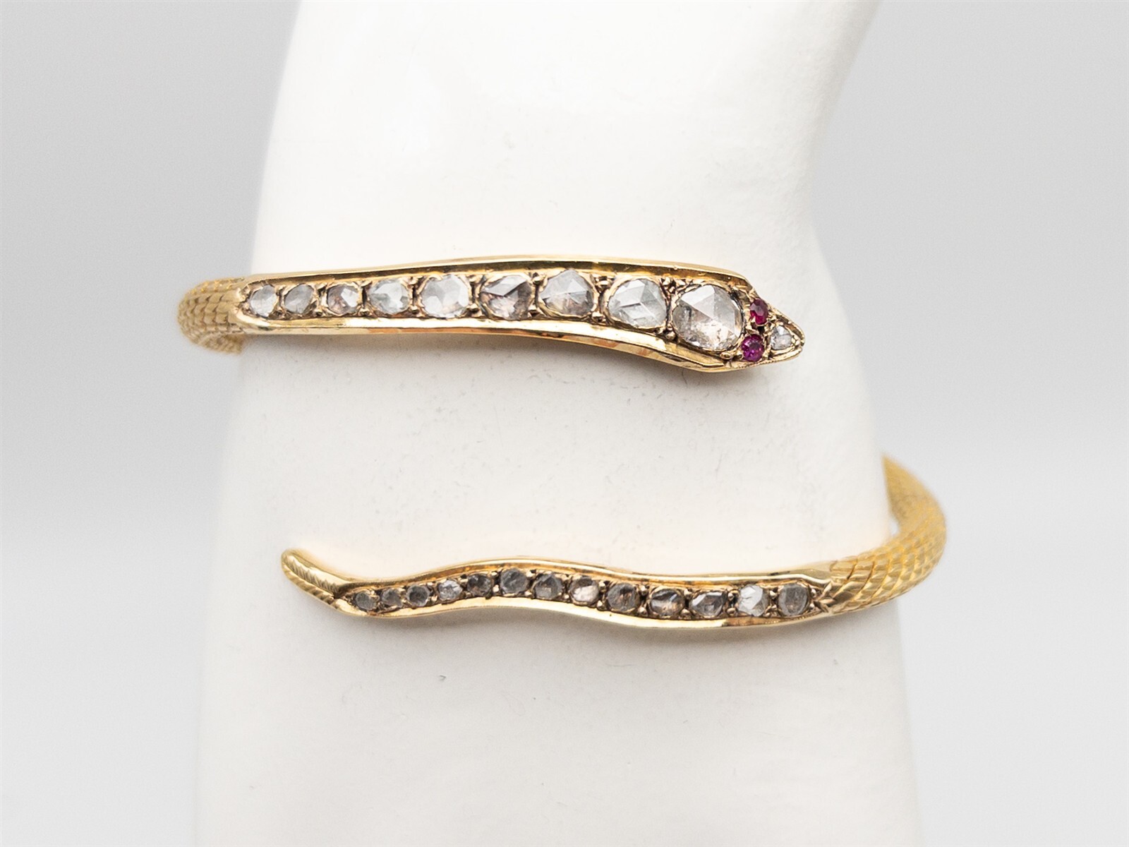 Antique 1920s 2ct Old Rose Cut Diamond 22k Yellow Gold SNAKE Bangle Bracelet 44g