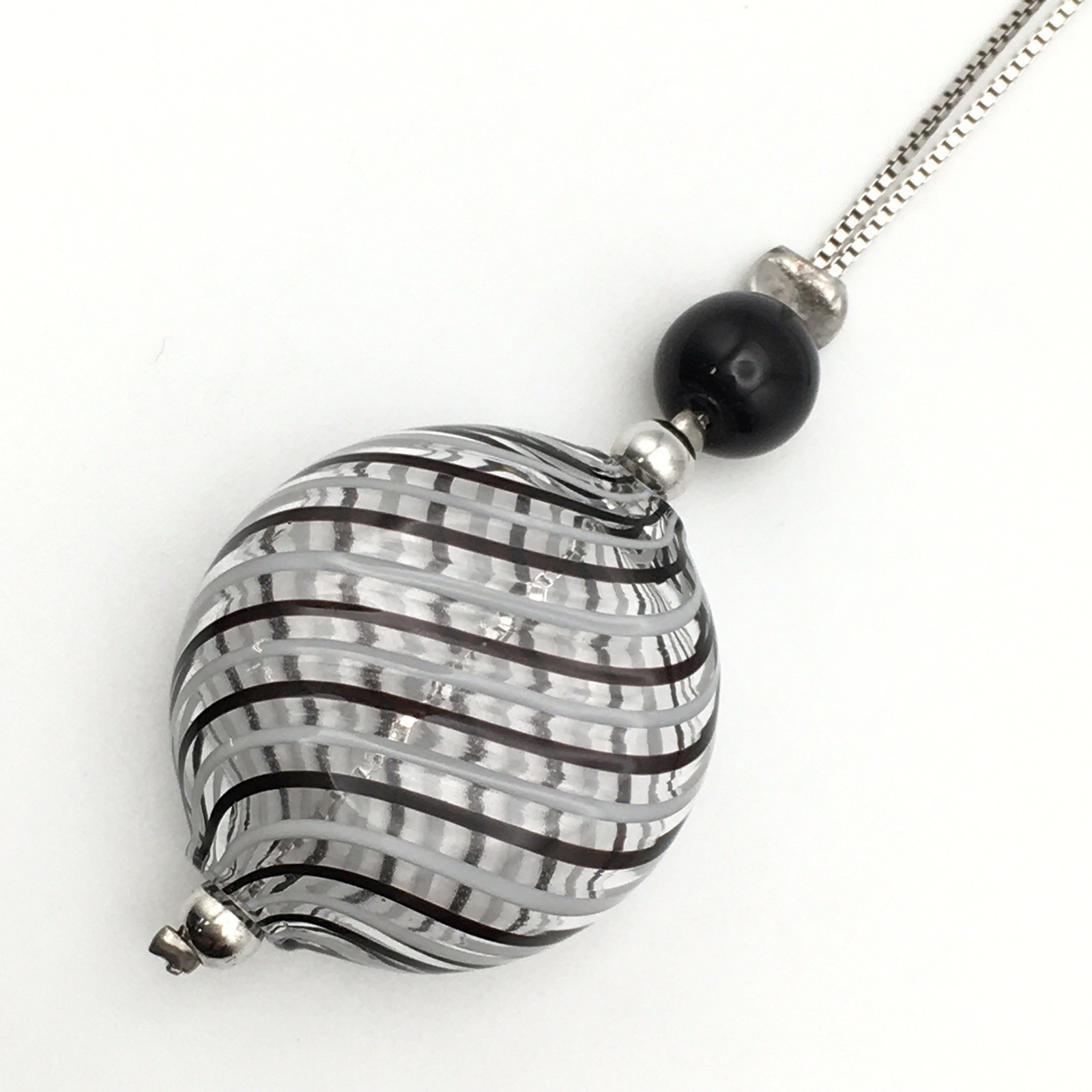 Vintage Sterling Silver Hand Blown Glass Pendant Chain Necklace 16” 925 6.4g #79
