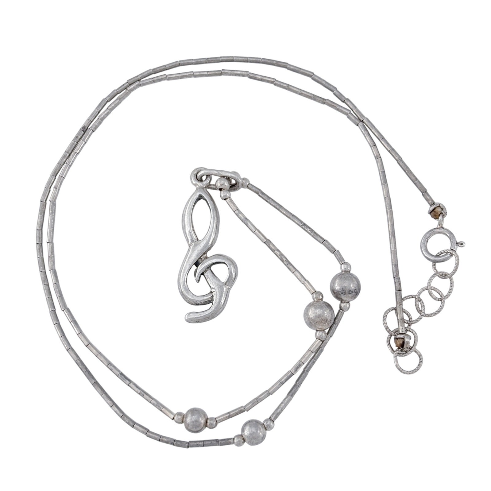 Vintage Sterling 925 Liquid Silver Music Pendant Necklace 17″-18″