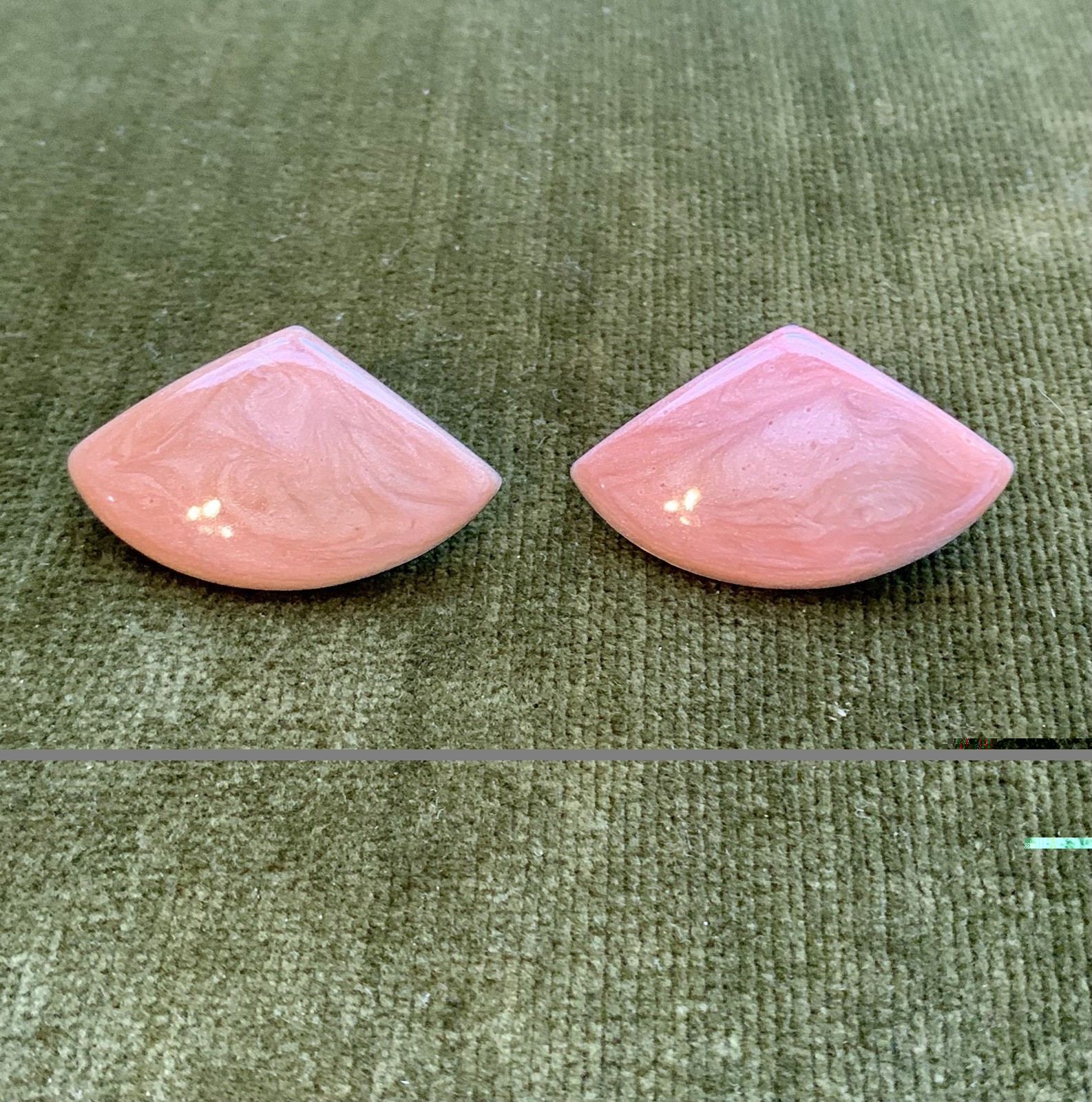 Vintage Peach Shimmer Geometric Enamel Statement Stud Earrings Gold Tone Metal