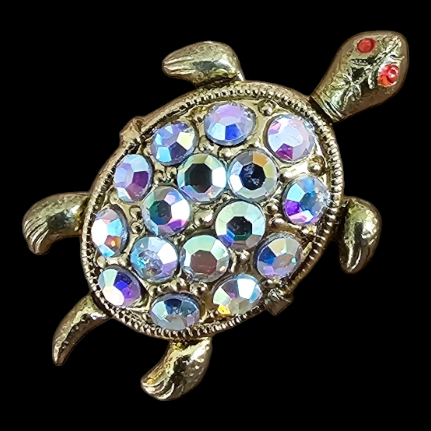 Genuine Vintage Gold Color Ges Gesch Clear Crystal Turtle Brooch – W Germany