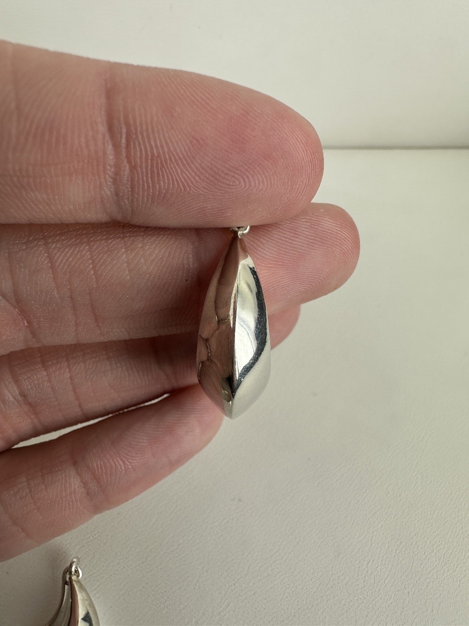 Vintage Sterling Silver Thick Puffy Crescent Hoop Dangle/Drop Earrings 1.25”
