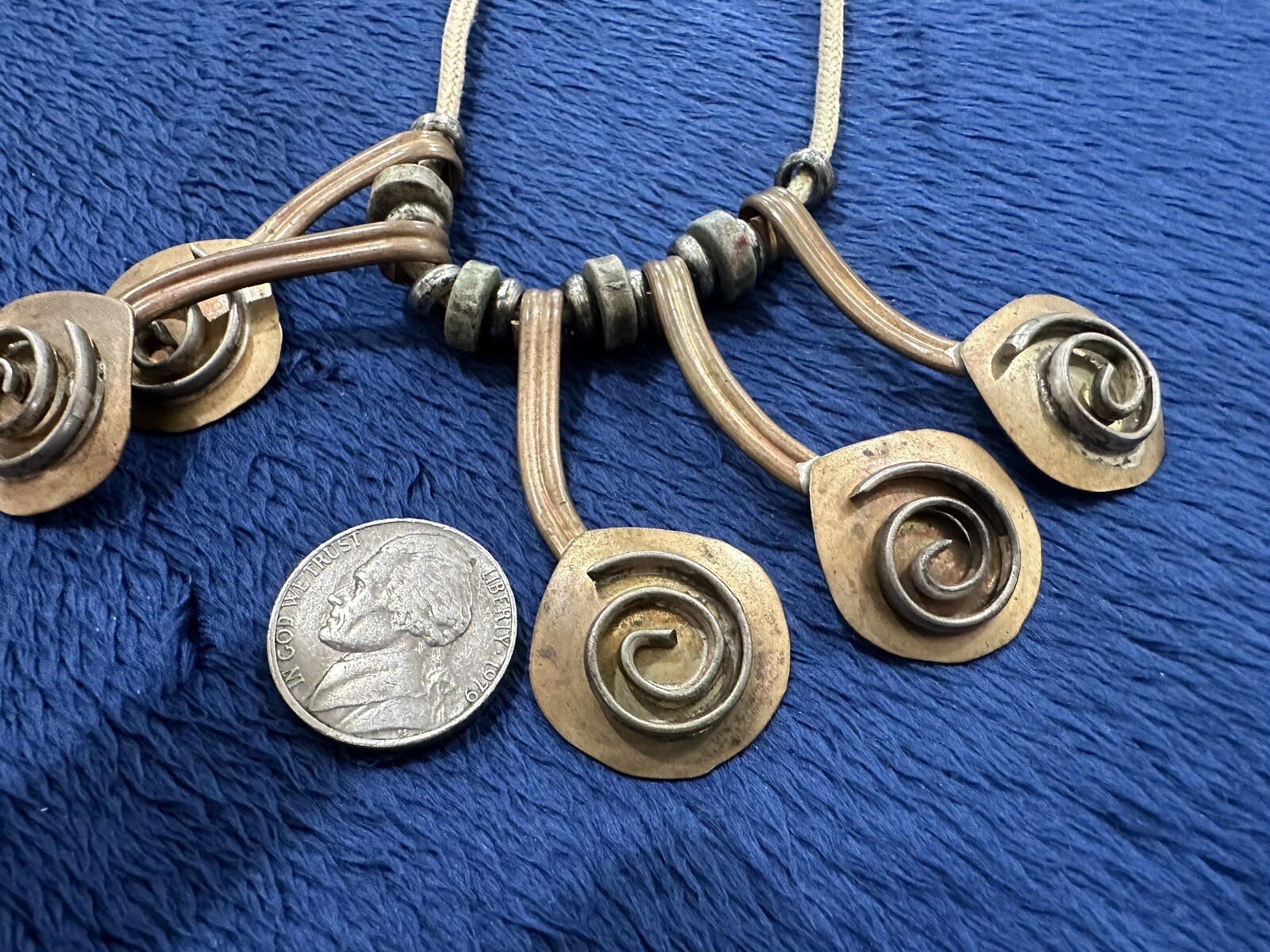 Vintage Mid Century Modernist Mixed Metals Statement Necklace, 17in