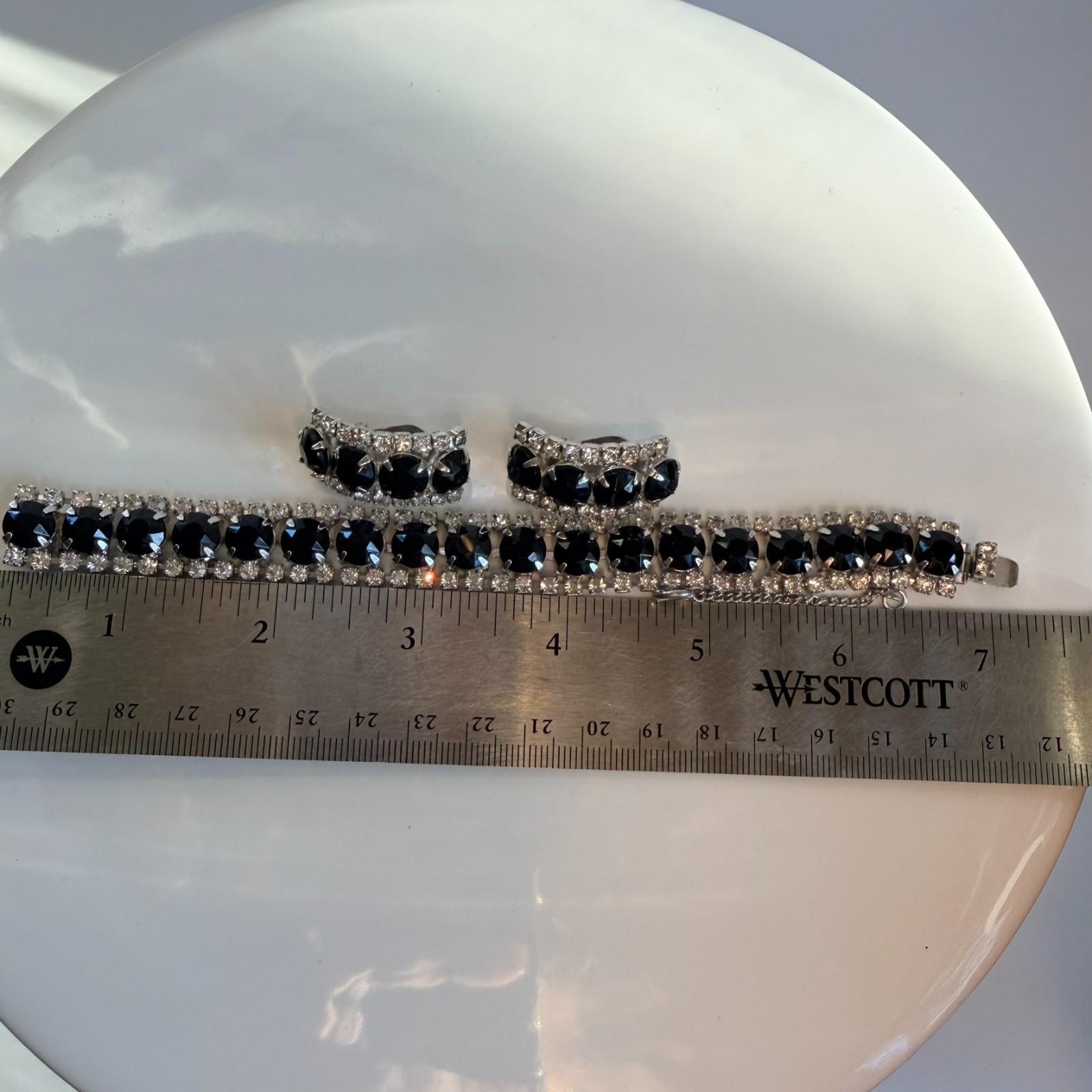 Vintage Kramer Of New York Bracelet Earrings Set Demi Parure Signed Black Clear