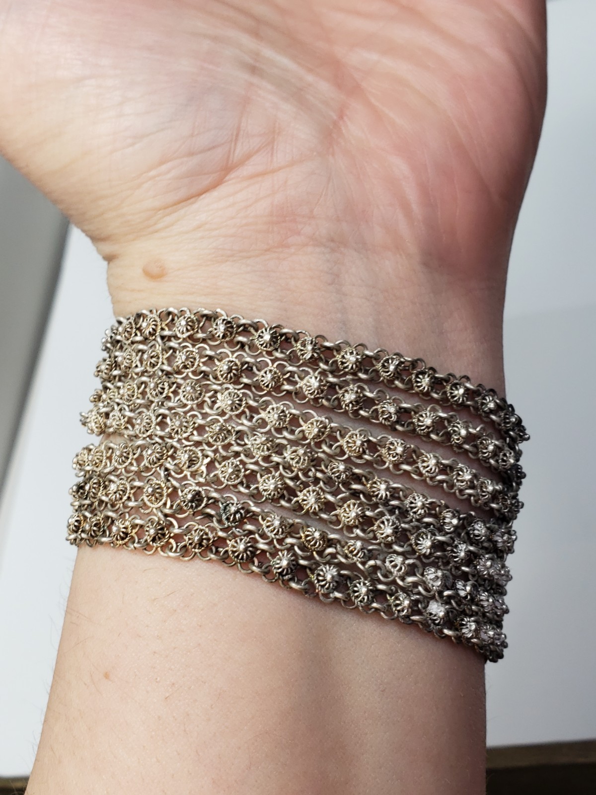 Antique Silver Ottoman Filigree Bracelet 40g 8″ 39mm Wide