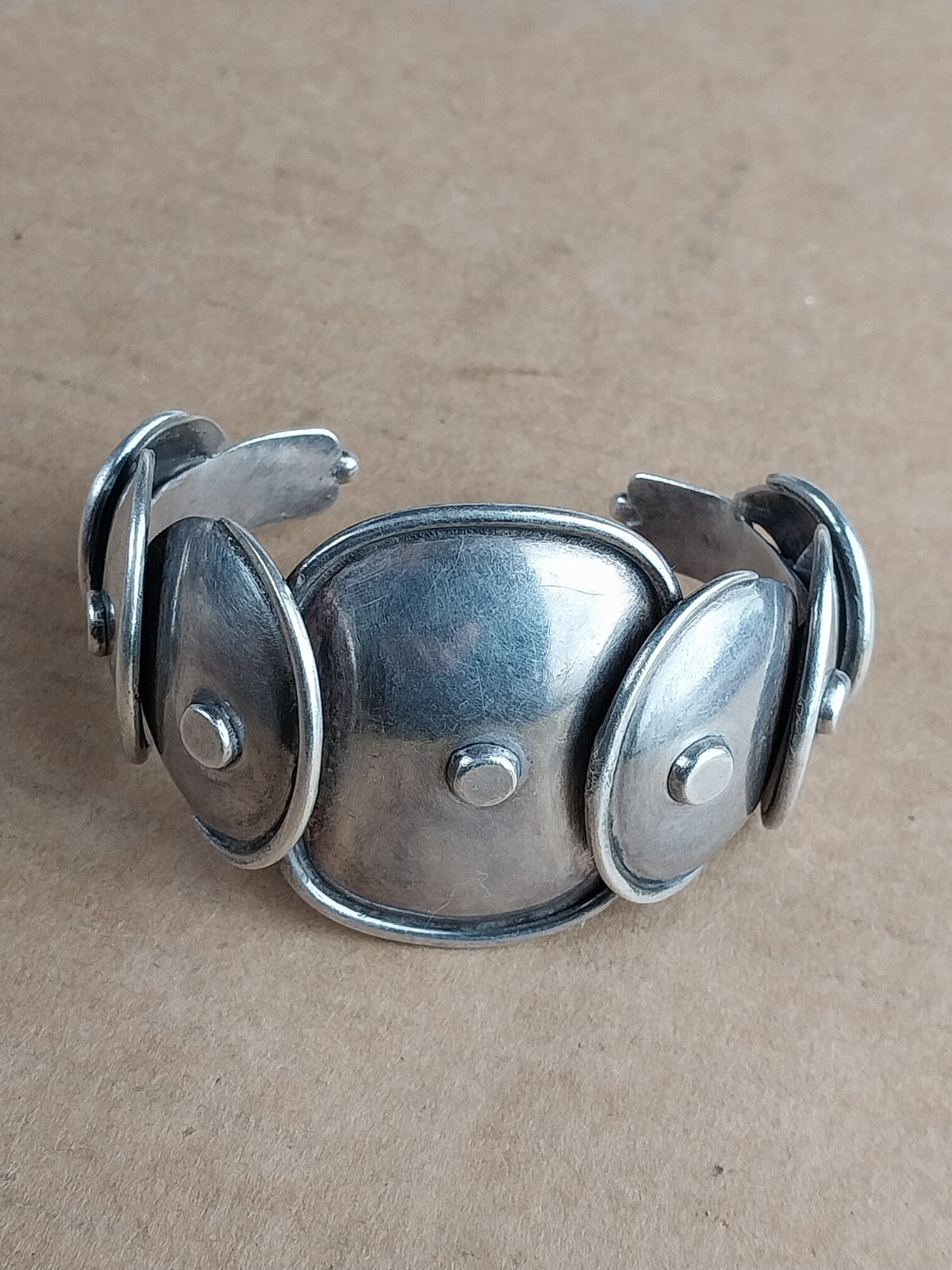 Vintage 1940s Taxco 980 Silver Modernist Mexican Silver Armadillo Cuff Bracelet