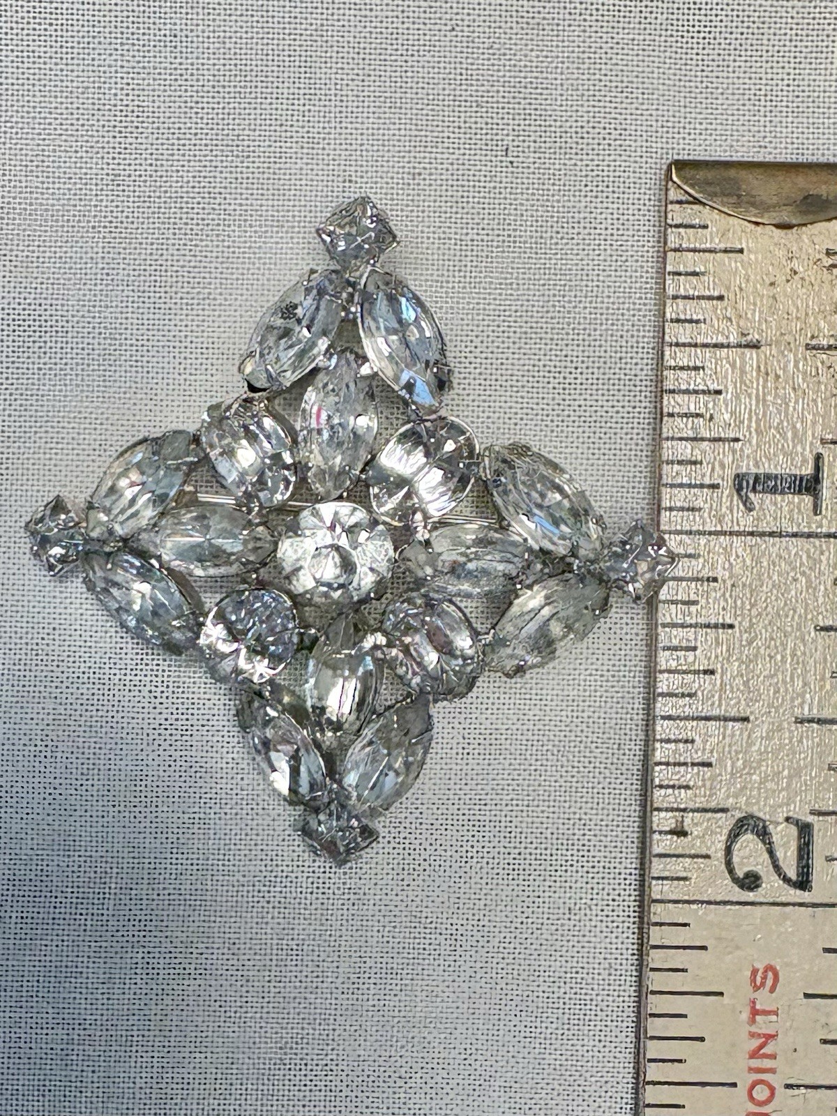 Vintage Estate Clear Rhinestone Diamond Lozenge Brooch Marquise Navette Mint