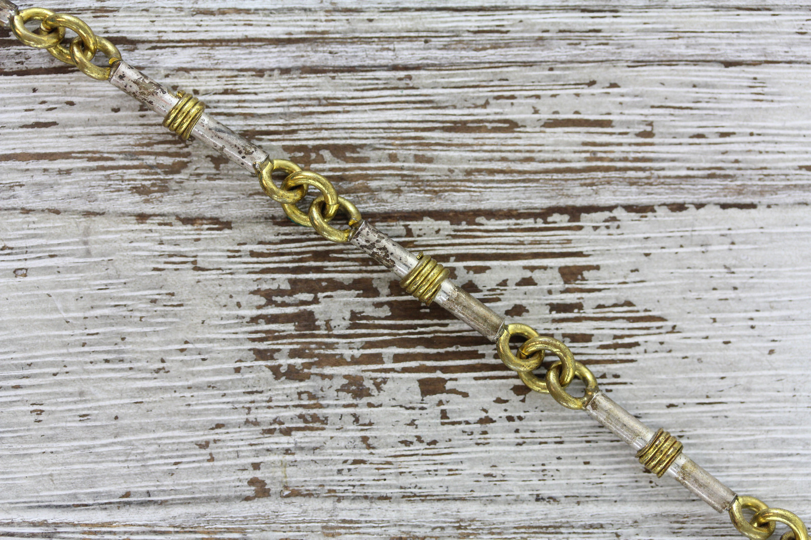 VINTAGE BRONZE STERLING SILVER 925 8.5″ BRACELET WIRE WORK CHAIN BAR LINK TOGGLE