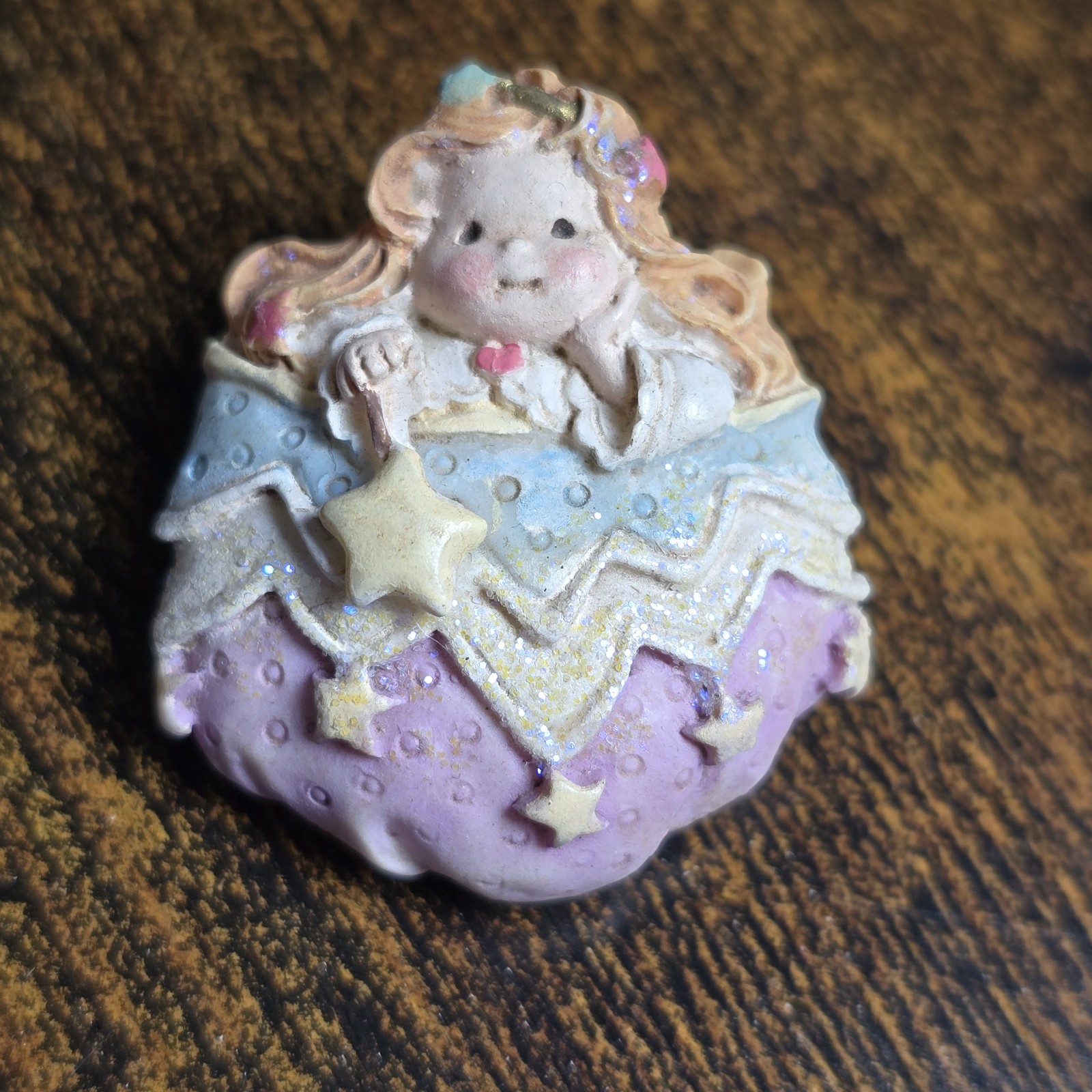 Vintage Whimsical Brooch Resin Dreamy Pastel Fairy Stars Girl Pin 1 Inch Whimsy