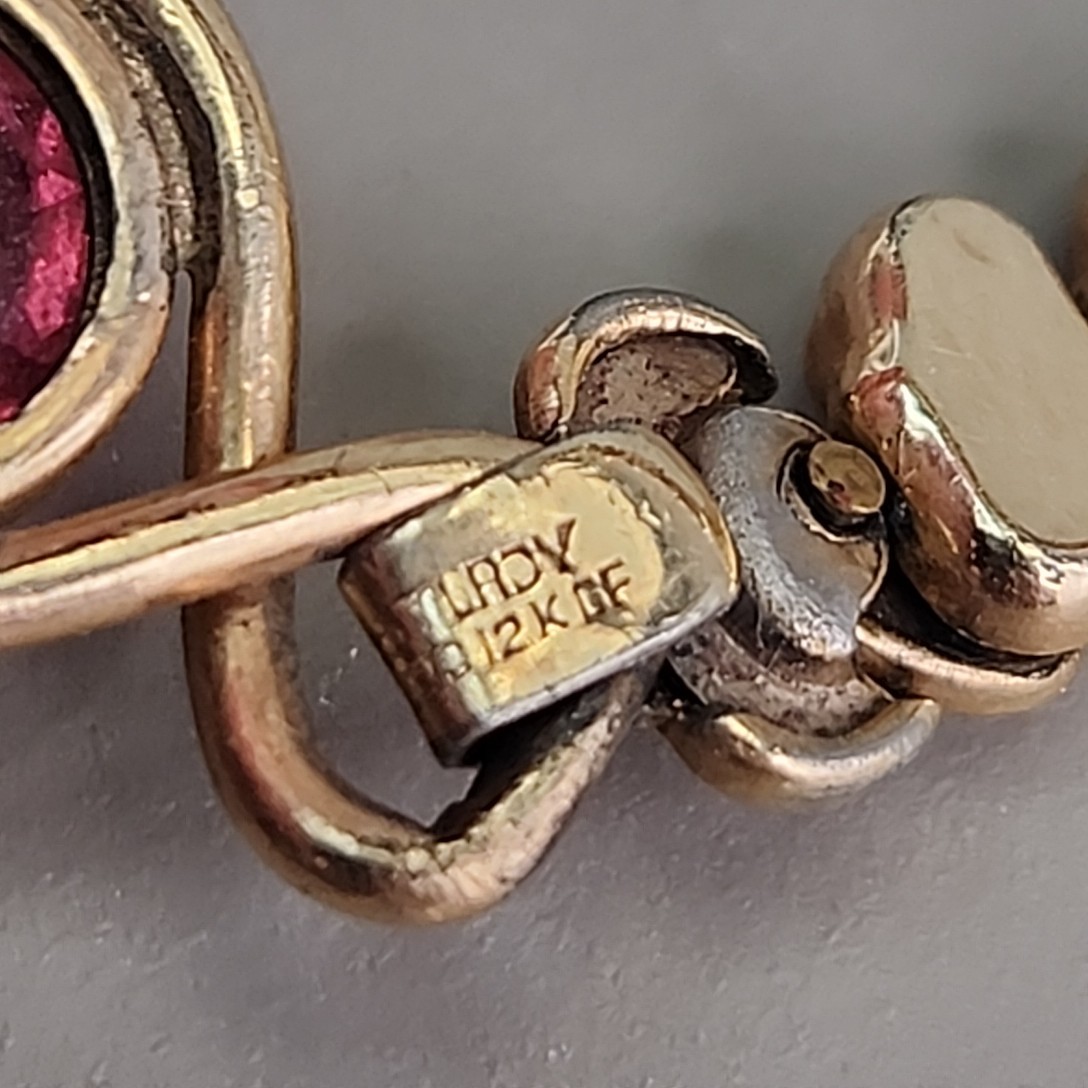 Vintage Sweetheart Expandable Bracelet 12K Gold Filled Pink Rhinestone
