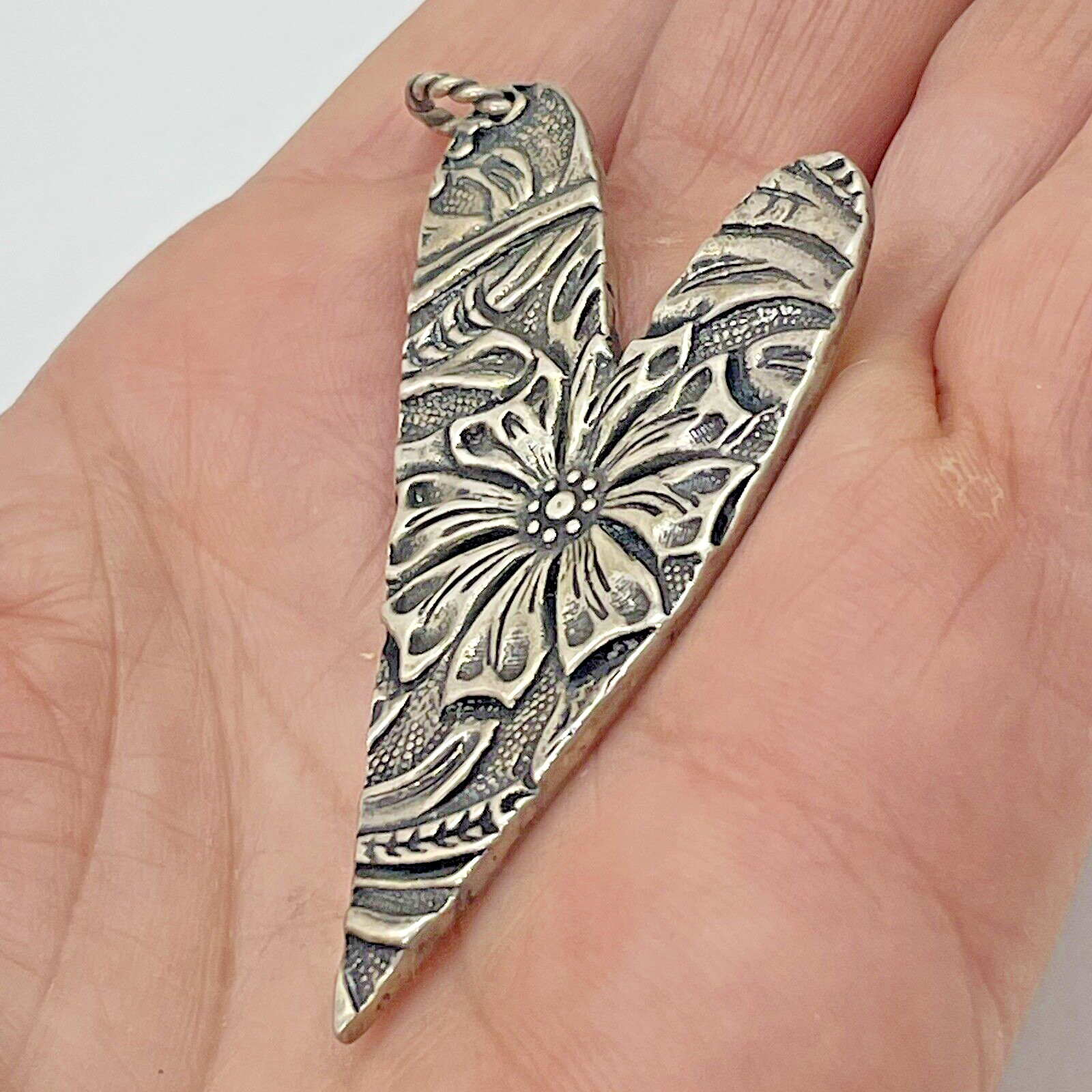 Large Vintage Hand Stamped Heart Sterling Pendant 21.4g Signed Shandon Watson
