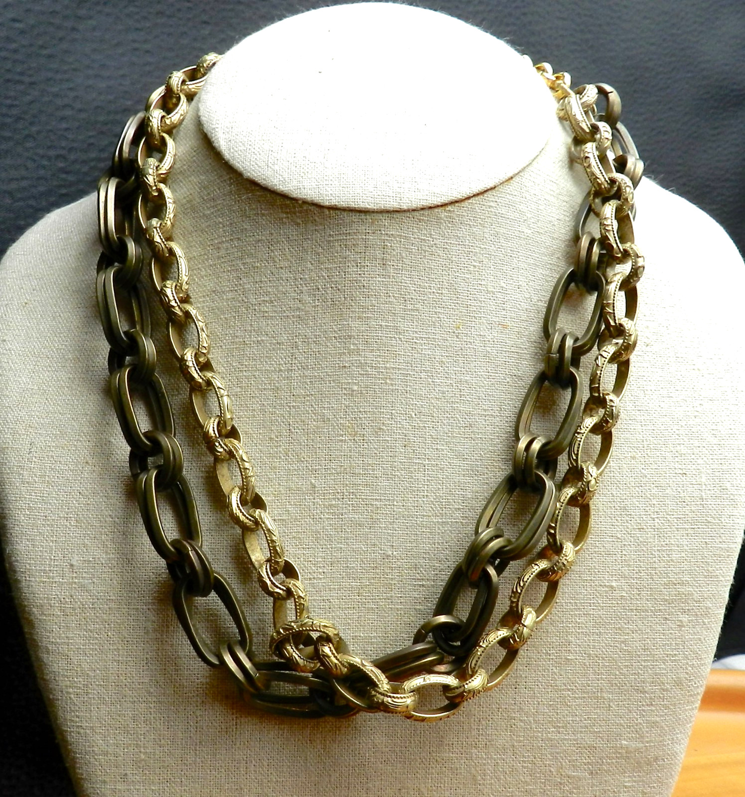 Vintage Catherine Popesco France Necklace Contrasting Double Chains Heavy 18″