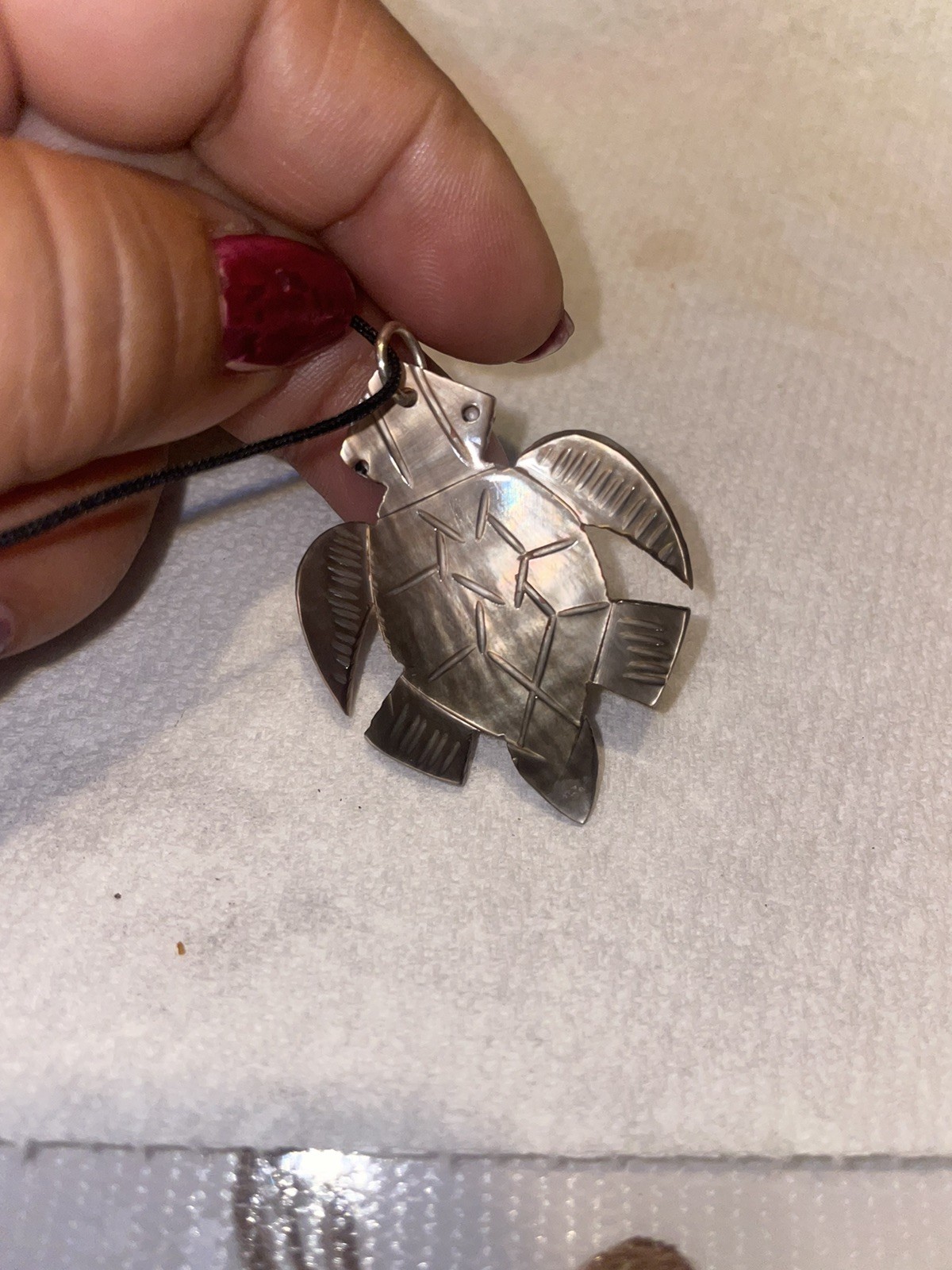 Carved Mother of Pearl Abalone Doublet Sea Turtle Necklace Pendant