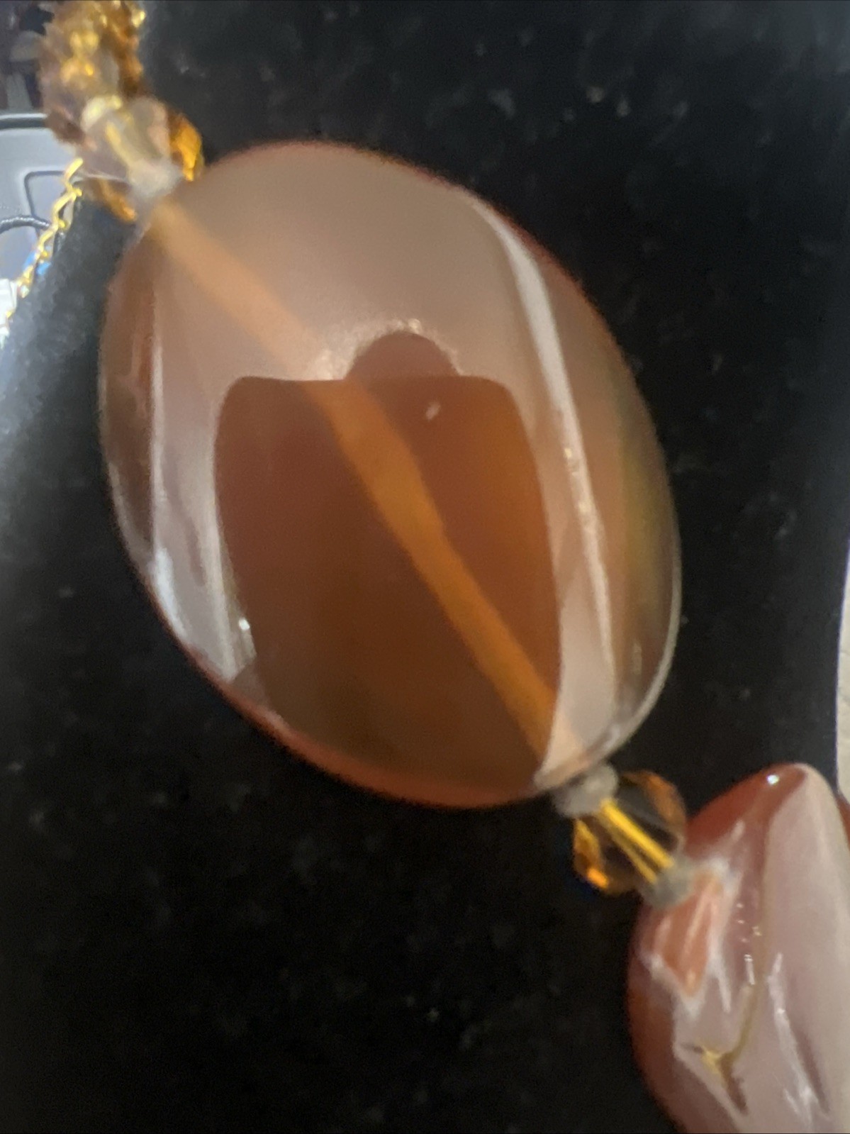 carnelian and crystal beaded necklace vintage 17″ long w/ 21/2″ extender
