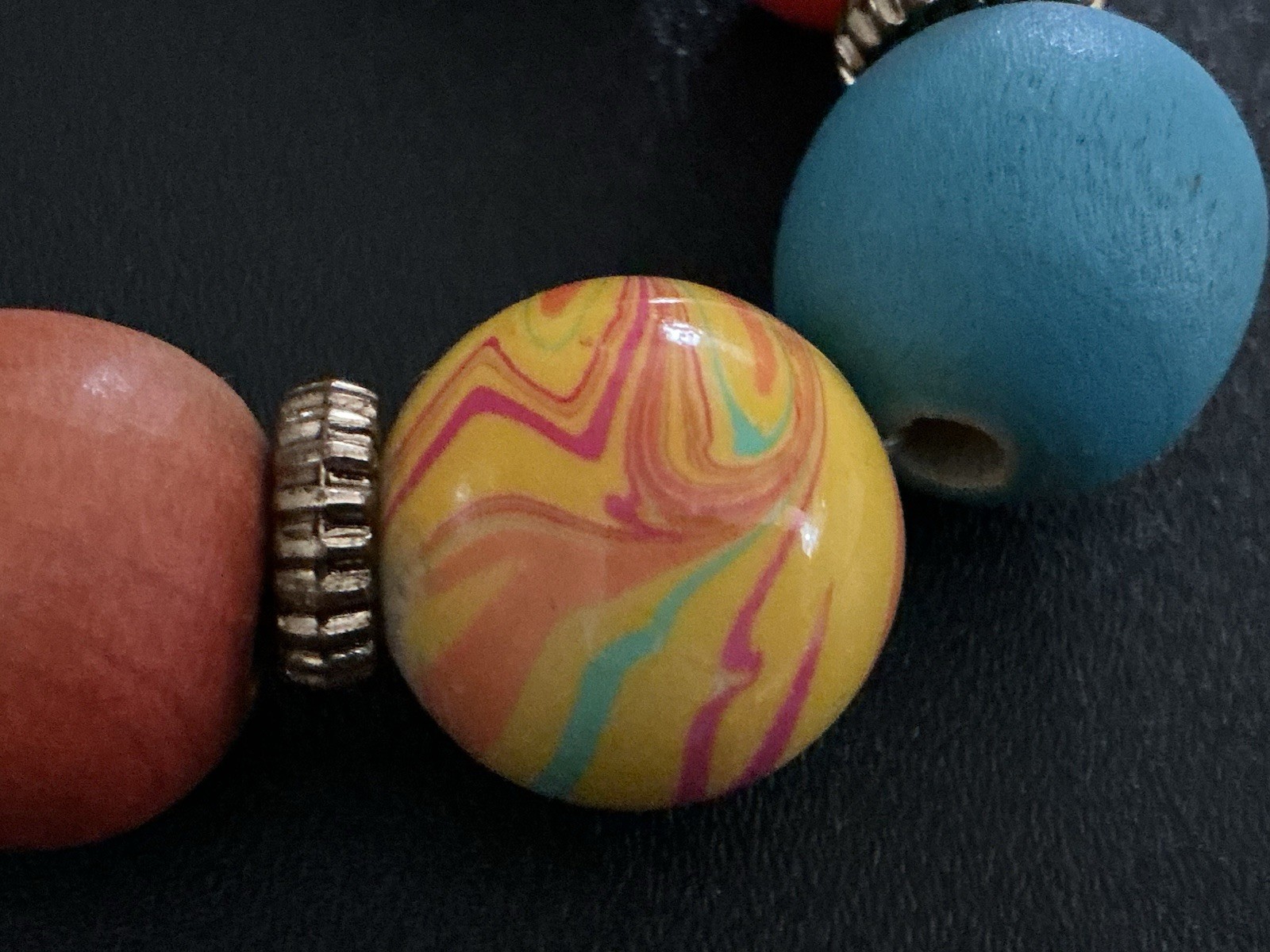 Vtg Necklace 28” Mixed Media Eclectic Beads Glass,Lucite,marble 80s Bohemian