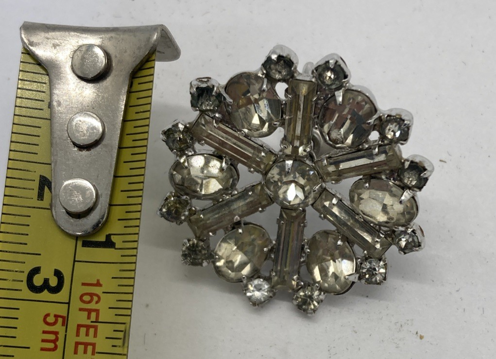 Vintage 40’s Art Deco Rhinestones Circle brooch pin & Screw Back Clip OnEarrings