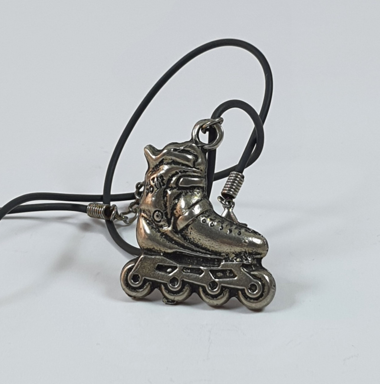 Unique Antique Style Signed Roller Blade Skate Charm Necklace Goth Grunge Jewelr