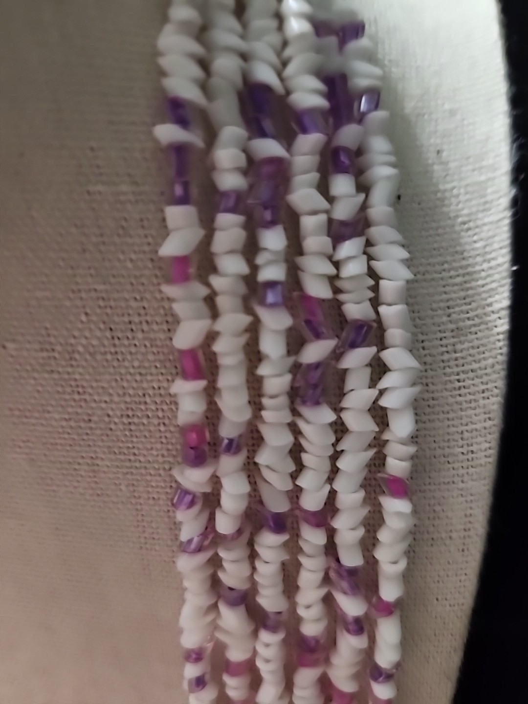 Bohemian Glass Vintage Necklace & Pierced Earring Set White/Purple/Pink 80s-90’s