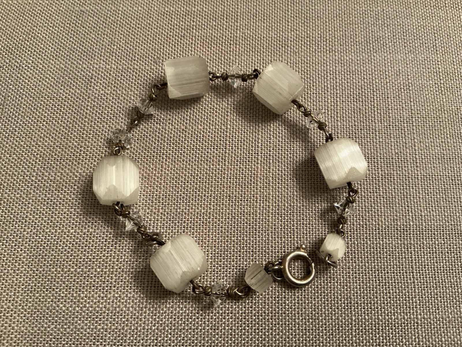 Vintage Czech Satin Glass Faceted Crystal Bracelet 7.5” Long