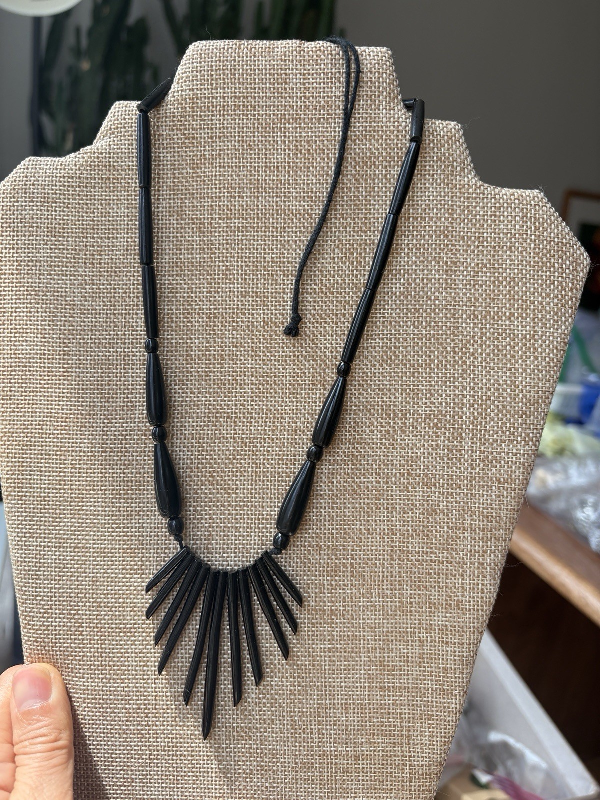 Vintage 16”- 23” Black Branch Coral Fringe Adjustable Graduated Necklace