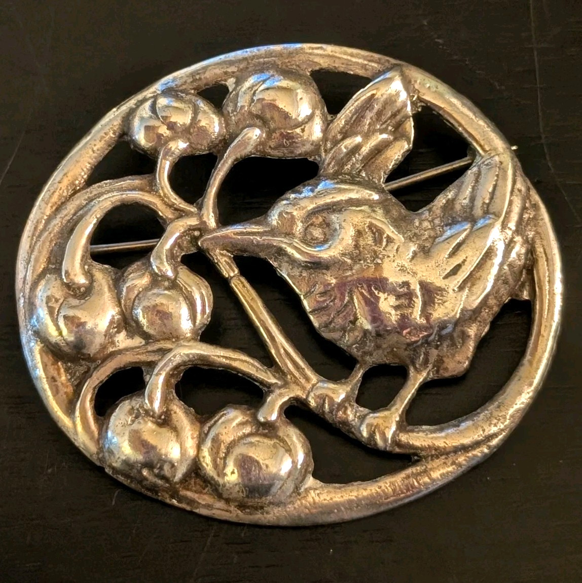Vintage Openwork Bird & Berry Brooch 925 Silver 2″ Nature Motif Estate Auction