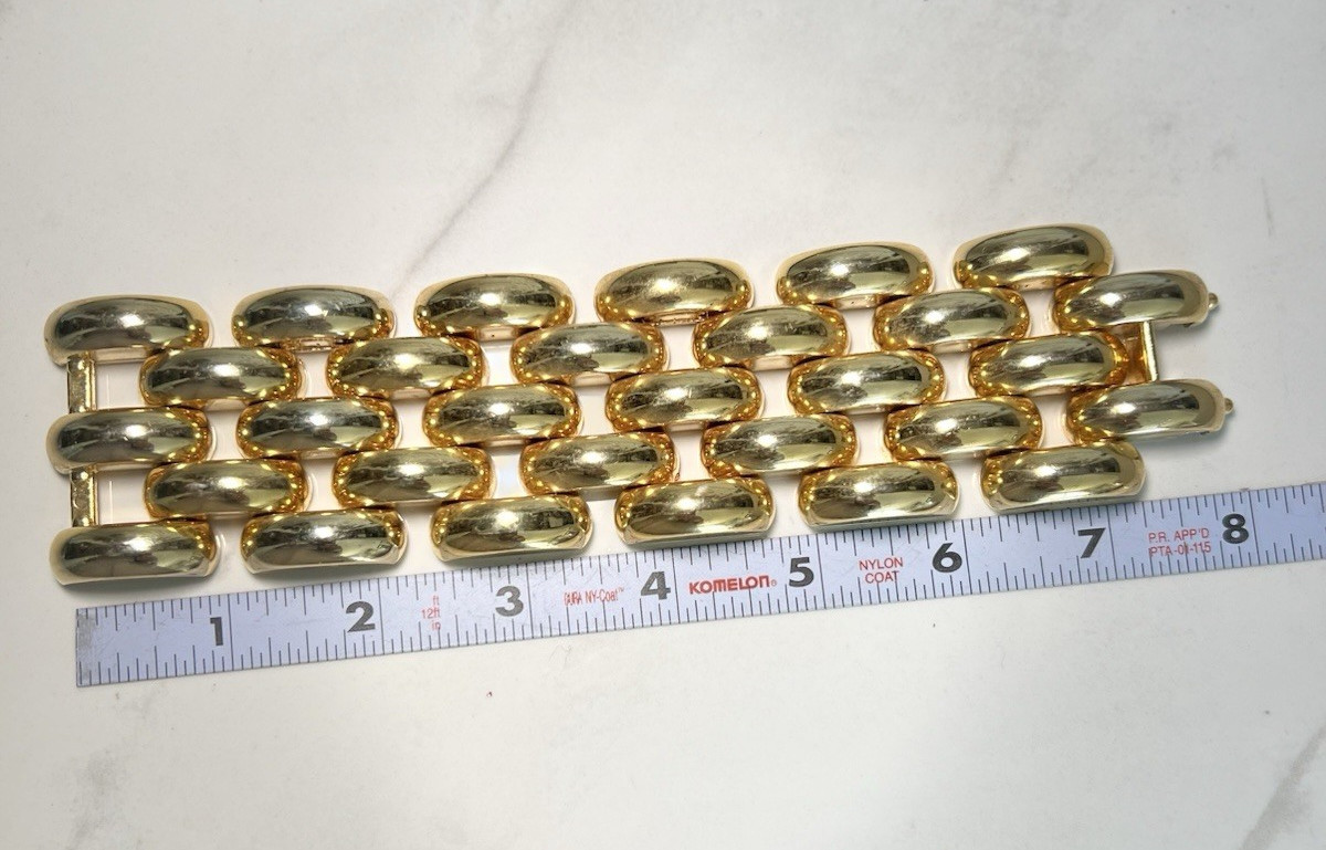Vtg Italian Bracelet Brev. Pat. gold Plate 1960s Mid Century 8″ (CLASP DAMAGED)