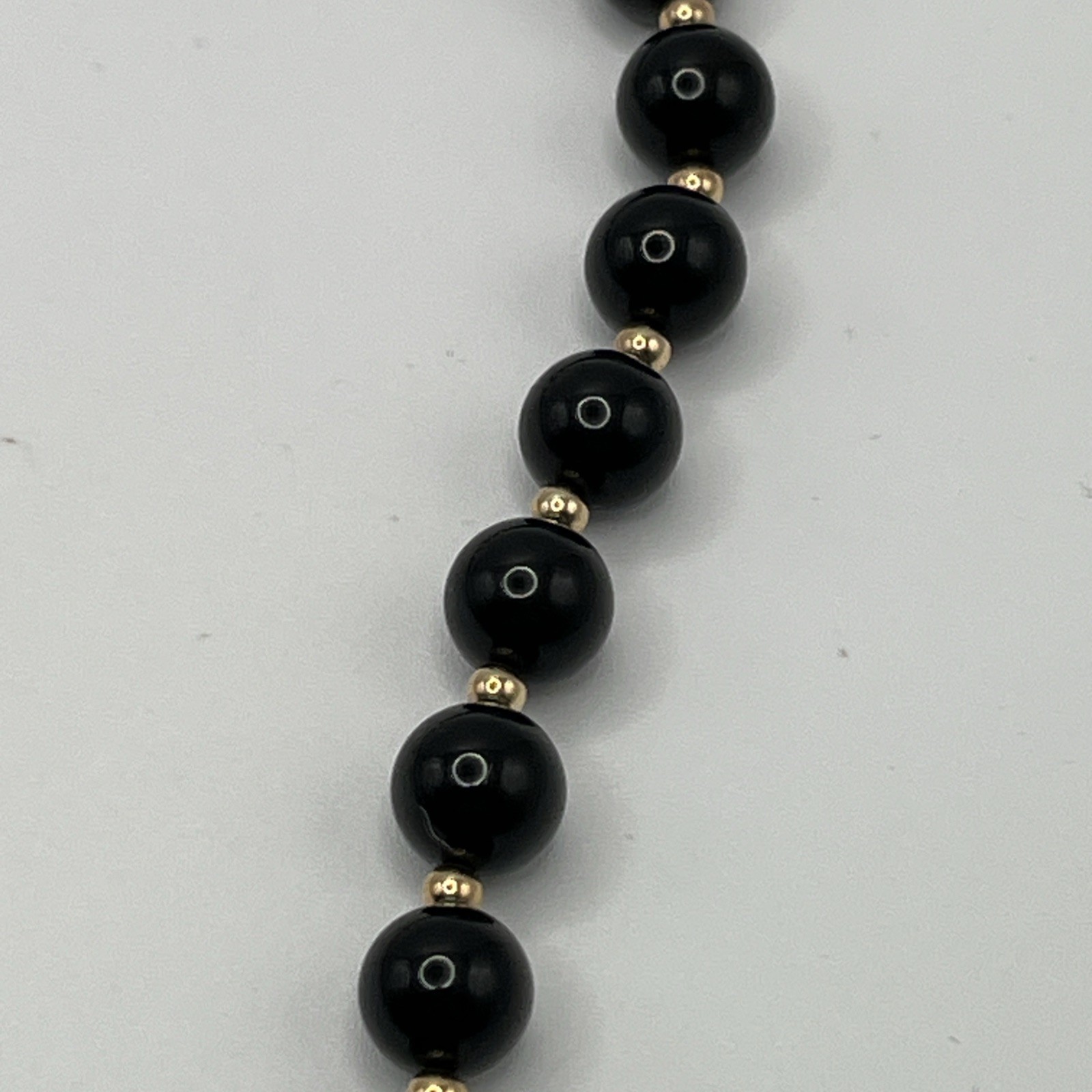 Vintage Black Onyx Beaded Necklace 14k Gold Clasp 18” As Is Restring