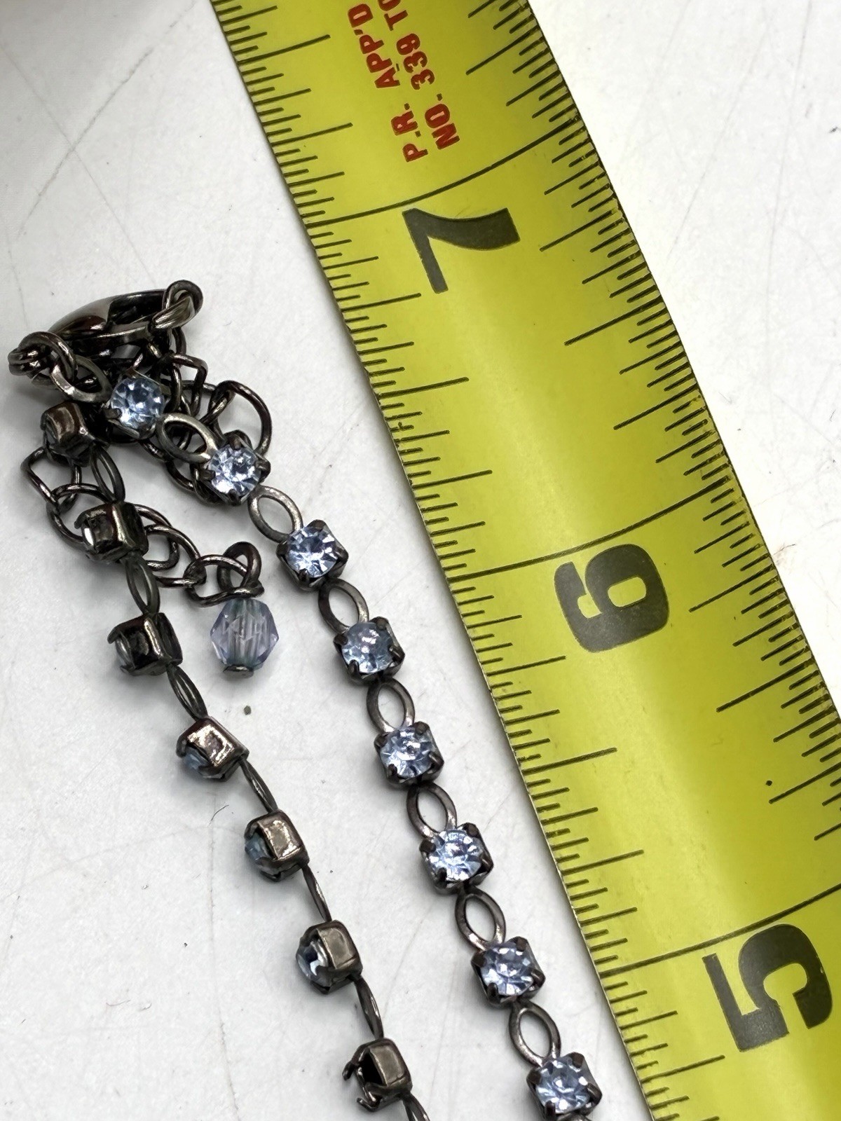 Vintage Rhinestone Chain Necklace Pink Clear Crystal Drops Gunmetal 16”