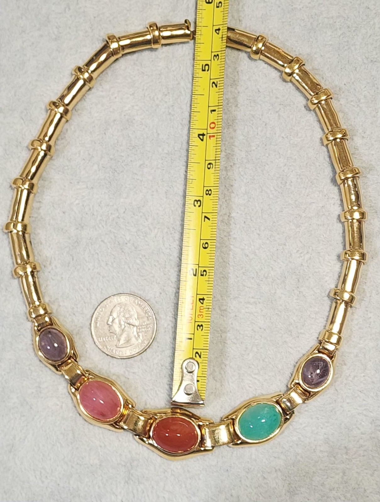 Ciner Signed Vtg Glass Gripoix Cabachon Pastel Gold Tone Choker Necklace C854