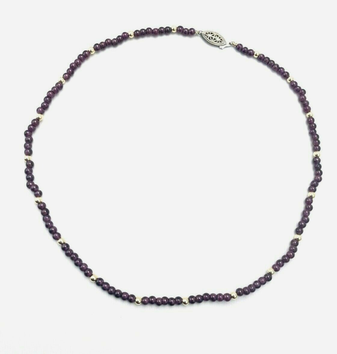 Vintage Purple Amethyst 18kt Gold Beaded Strand Necklace Sterling Silver Clasp