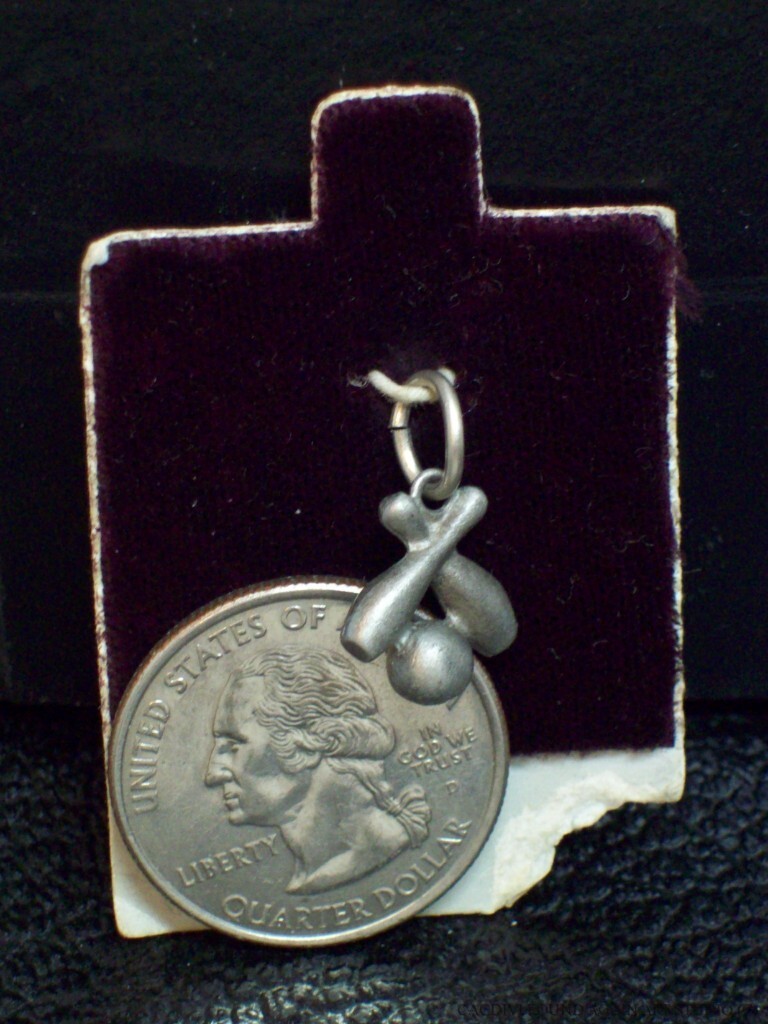 Vintage Revere Pewter Bowling Ball Crossed Pins Charm Small Pendant on Card
