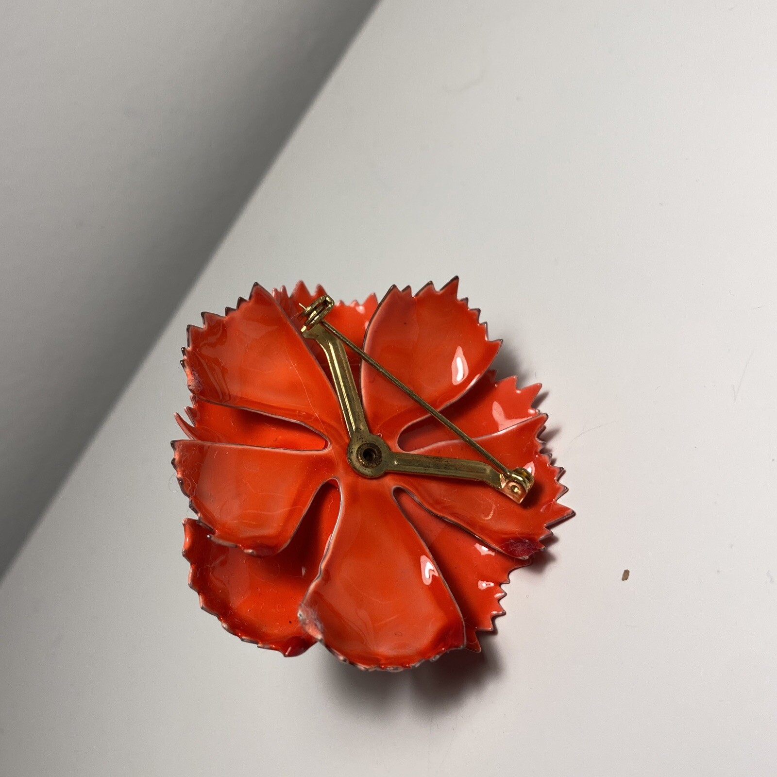 Vintage Enamel Red Pin Brooch Poppy Carnation Flower Painted Spring Jewelry