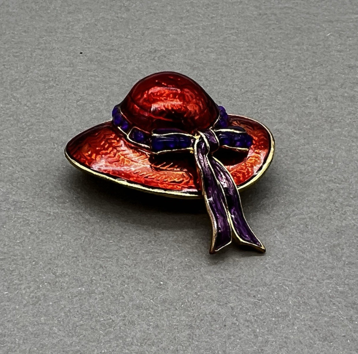 Vintage Red Hat Brooch Red and Purple Enamel Hat Pin Red Hat Society Style