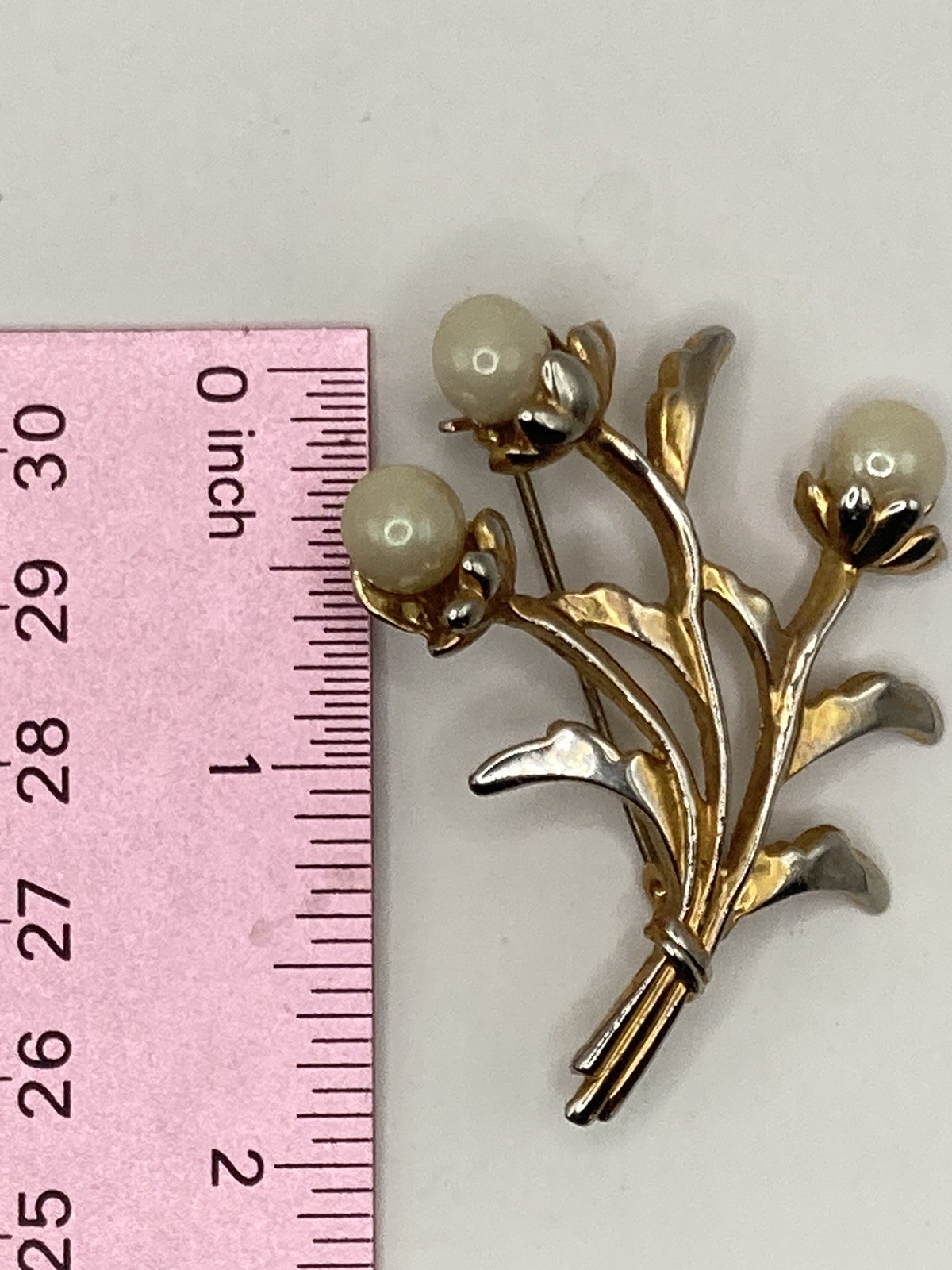 Vintage Gold-tone Faux Pearl Floral Bouquet Brooch