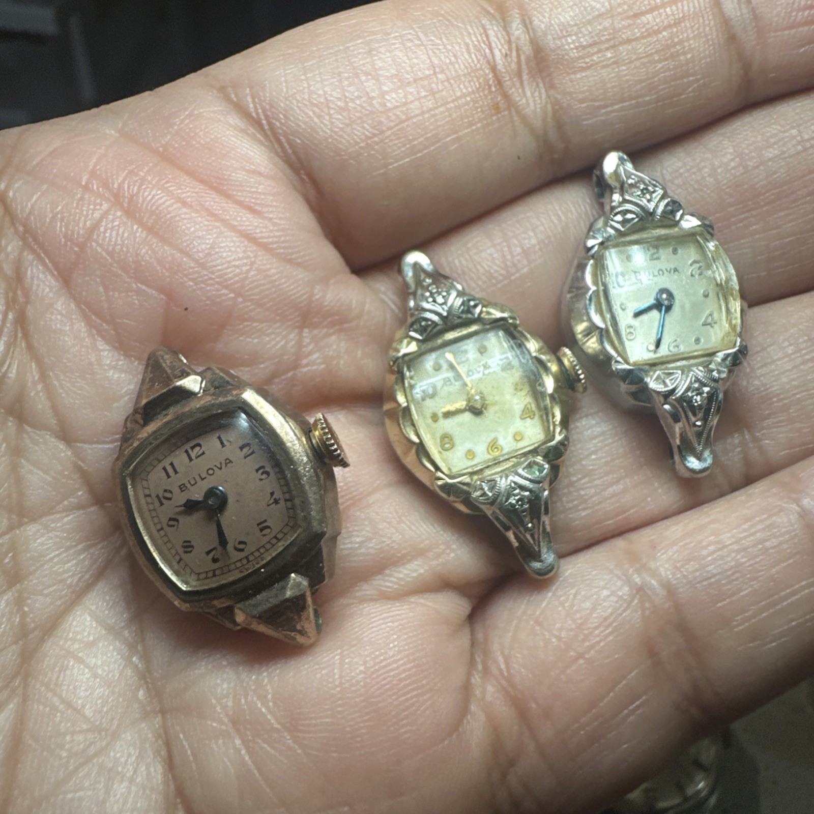 Vintage Lot Of 3 Bulova Dials Manual Winding Ladies Watch 10k Gold RGP – Repair