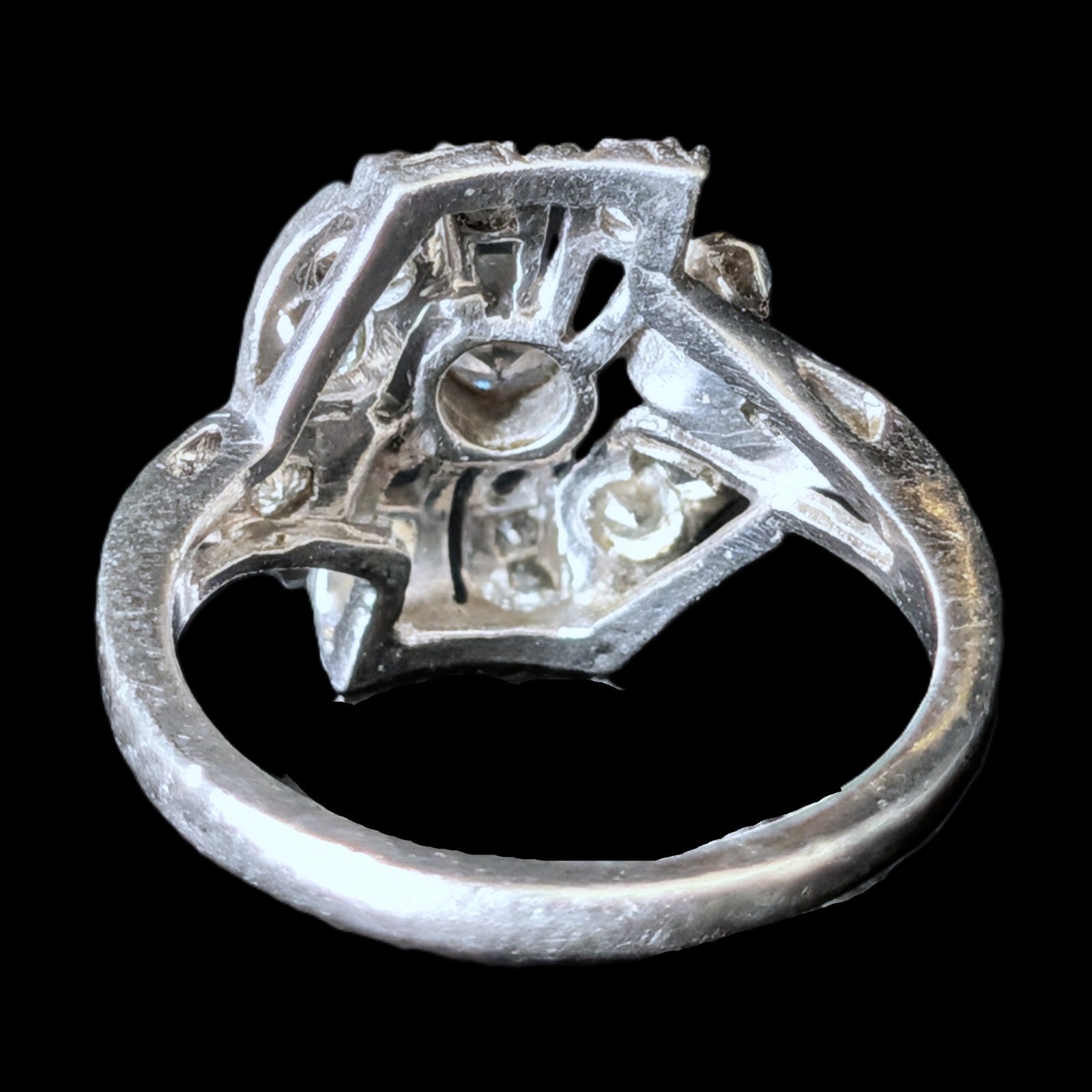 Edwardian Era Old European Cut Diamonds Platinum Cocktail Ring Floral Antique