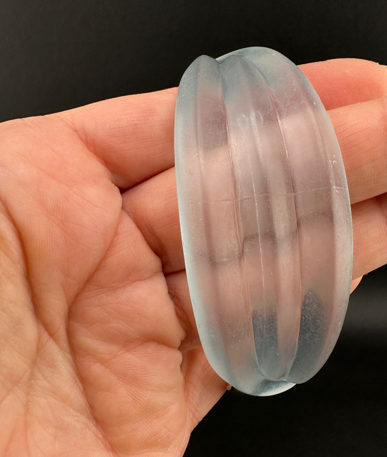 Vintage Lucite Bangle Bracelet Frosted Baby Blue Ribbed Dimensional Wave Signed