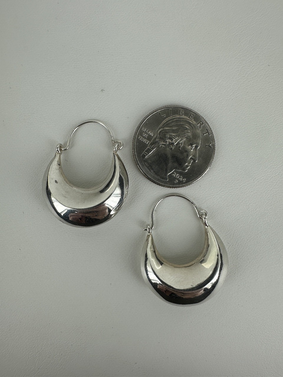 Vintage Sterling Silver Thick Puffy Crescent Hoop Dangle/Drop Earrings 1.25”