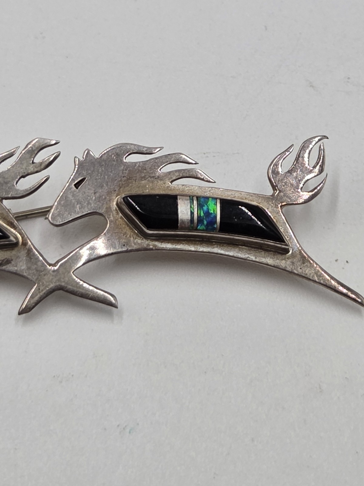 Navajo Double Horse Running Brooch Sterling Marked V