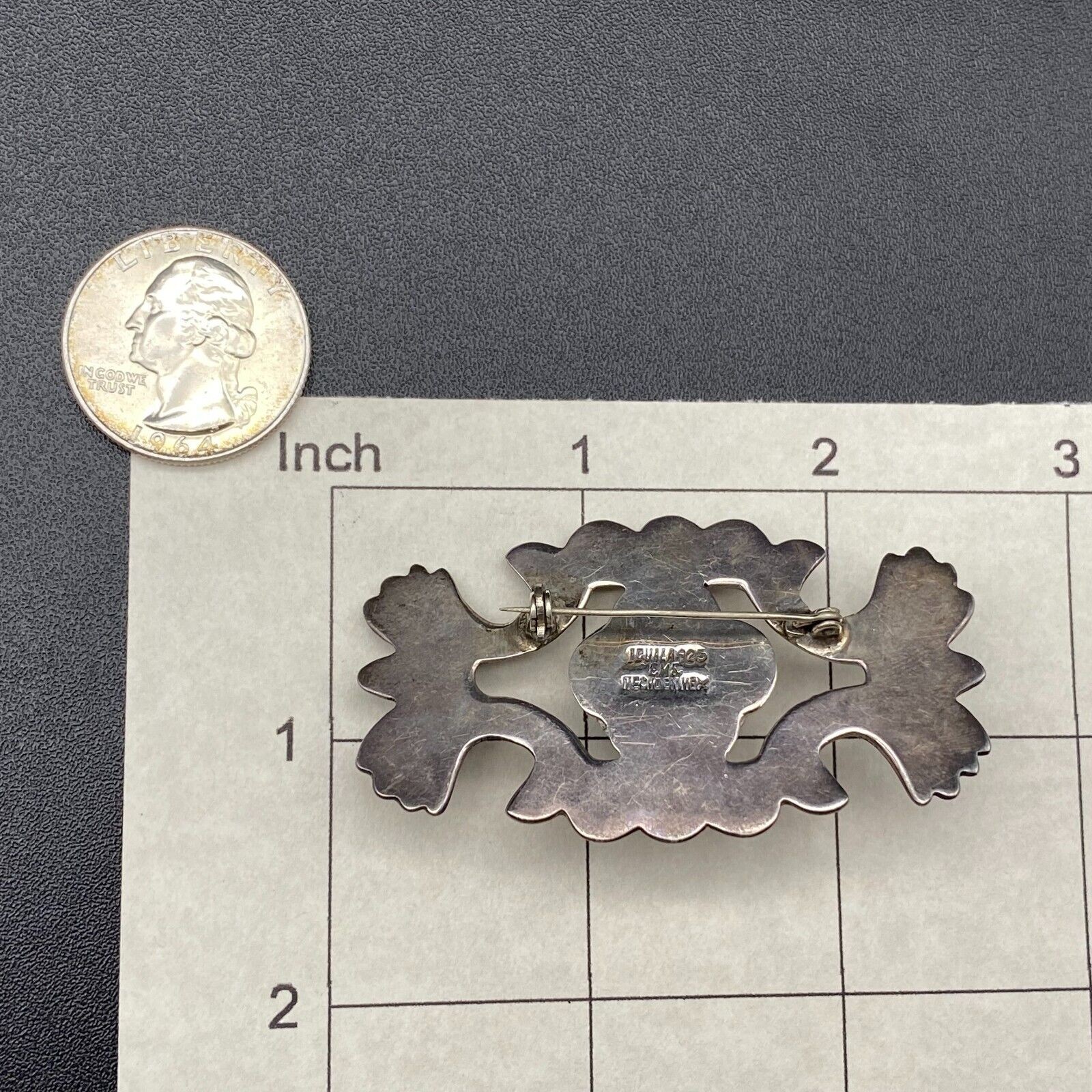 Vintage Mexico Icuala Blue Glass Sterling Silver Pin Brooch