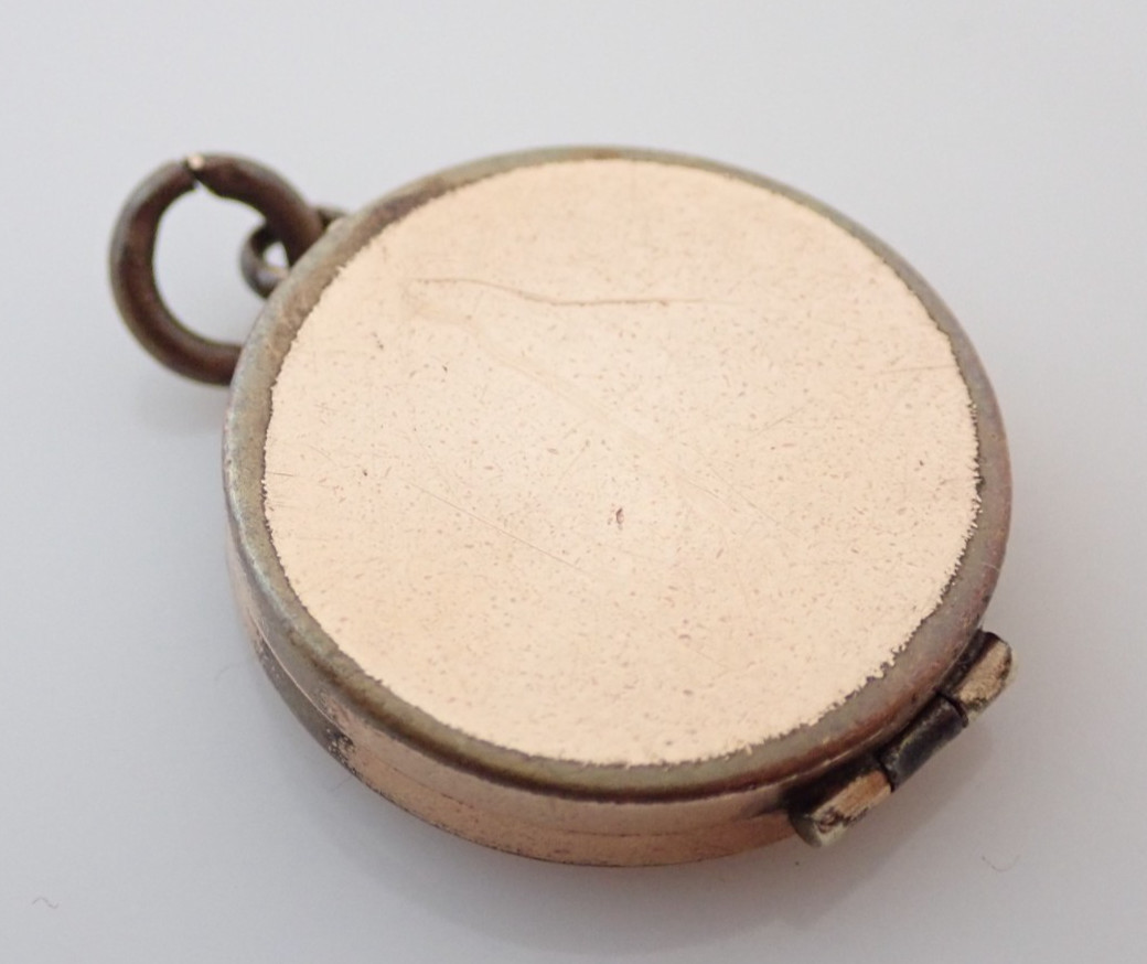 Antique SKM & Co Gold Filled Etched Opal Photo Locket Fob Pendant Necklace