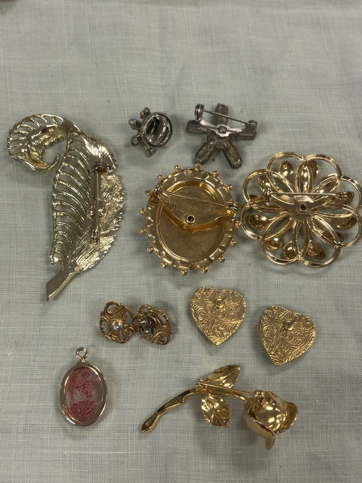 VTG Jewelry Lot Coro Monet 1928 Signed Brooches Earrings Rhinestone Gold Estate
