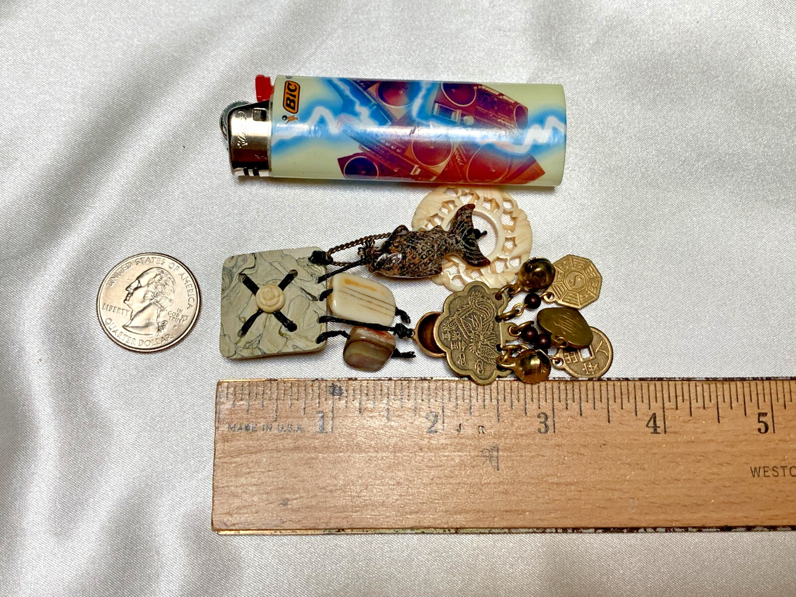 Unique Mismatched Asian-Themed Jingly Bell Charms Fashion Clip Back Earrings Vtg