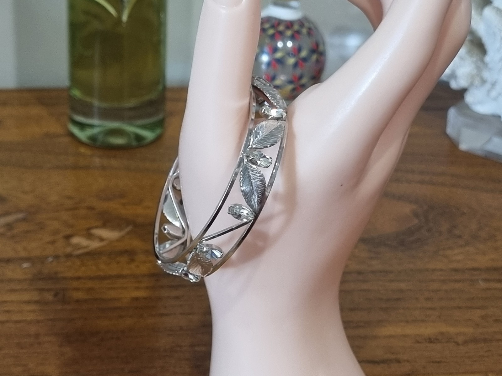 Vintage 14k White Gold Fill Crystal Cuff Bangle Wedding Bride See Video USA made