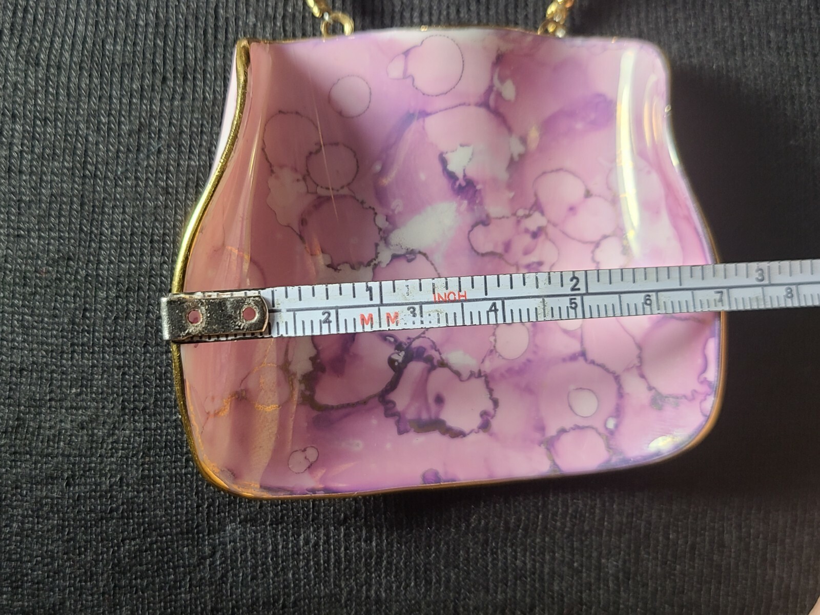 Vintage Costume Faux Agate Stone Pendant Beaded Necklace Purple Pink (K8)